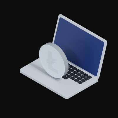 Litecoin Floating Over a Laptop - 3D icon from Crypto & Currency Laptop Float