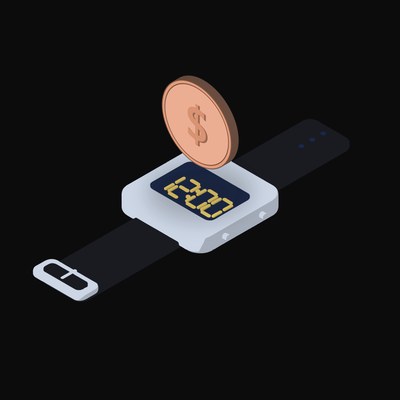 Chilean Peso Floating Over a Watch - illustration from Crypto & Currency Watch Float
