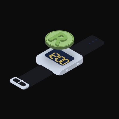 South African Rand Floating Over a Watch (Back) - illustration from Crypto & Currency Watch Float