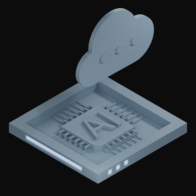 Slate Gray Glass AI Cloud Chip 3D Icon - 3D icon from AI Cloud Chips