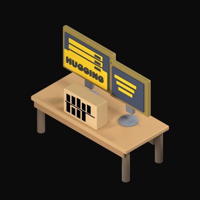 Hugging Face Model Cards on a Dual Screen Desk - 3D icon from Isometric Developer Stack Desks 3D Icons