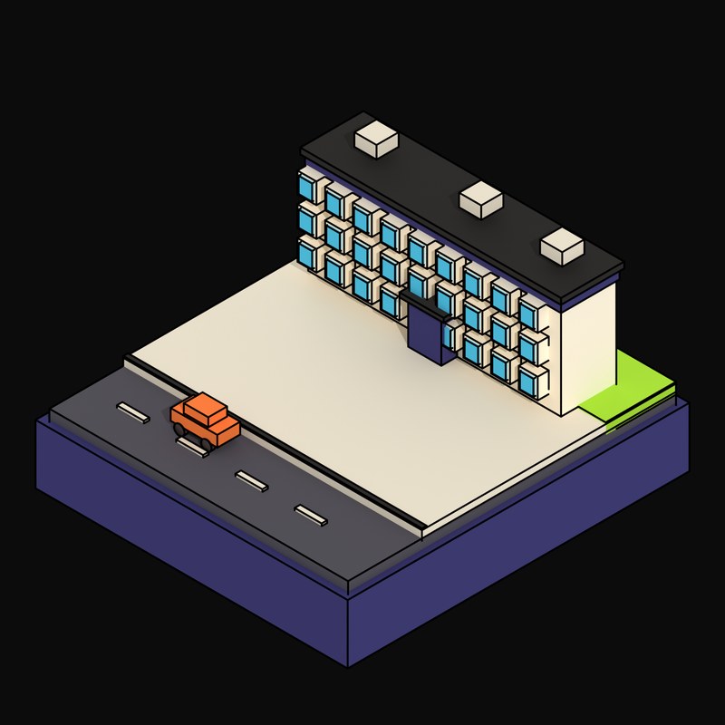 Cyan Halls of Residence Ribbon with Repeating Bay Windows - 3D icon from Neo Brutalist Scenes