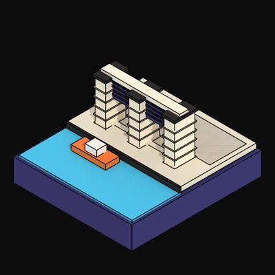 Board-Marked Weir Gate with a Lifting Barrier - 3D icon from Neo Brutalist Scenes