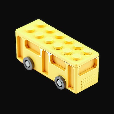 Yellow Toy Brick City Bus - Clay - 3D icon from Toy Brick Vehicles - Clay