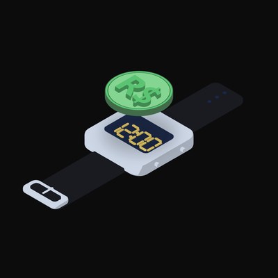 Brazilian Real Floating Over a Watch (Back) - illustration from Crypto & Currency Watch Float