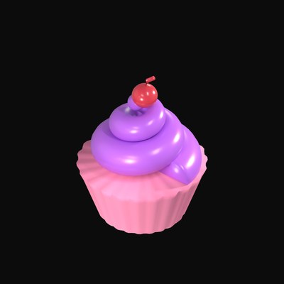 Purple Frosted Cupcake 3D Icon - 3D icon from Clay Food 3D