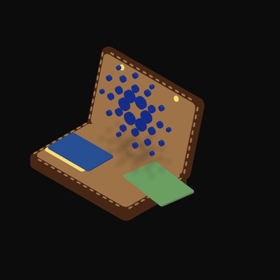 Cardano Floating Over a Wallet - illustration from Crypto & Currency Wallet Float