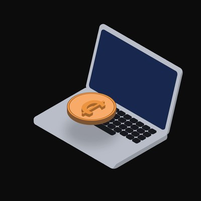 Ghanaian Cedi Floating Over a Laptop (Back) - illustration from Crypto & Currency Laptop Float