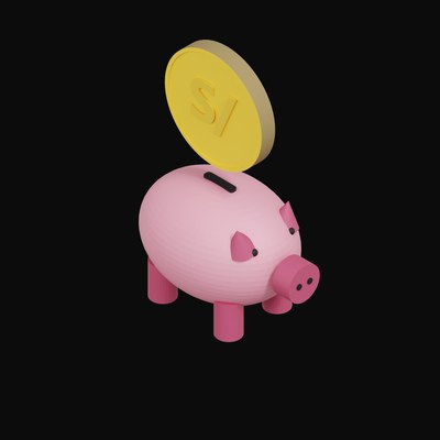 Peruvian Sol Floating Over a Piggy Bank - 3D icon from Crypto & Currency Piggy Bank Float