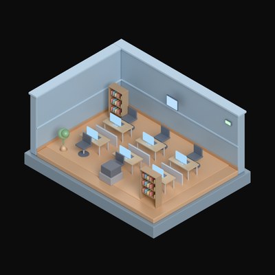 Dusty Blue Call Centre with Desk Booths - 3D icon from Isometric Room Blocks