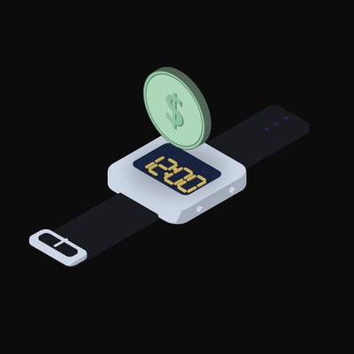 US Dollar Floating Over a Watch - illustration from Crypto & Currency Watch Float