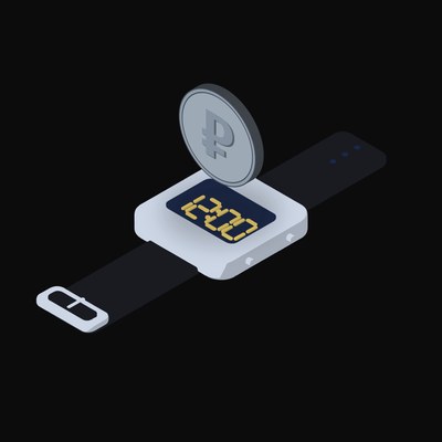 Russian Ruble Floating Over a Watch - illustration from Crypto & Currency Watch Float