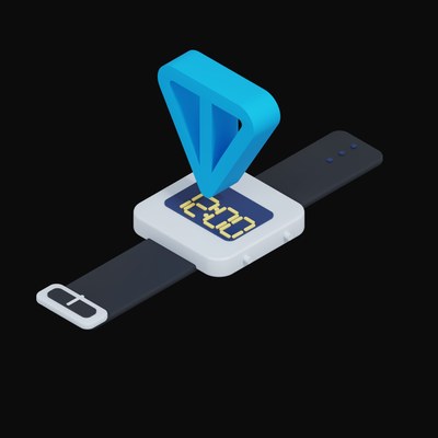 Toncoin Floating Over a Watch - 3D icon from Crypto & Currency Watch Float
