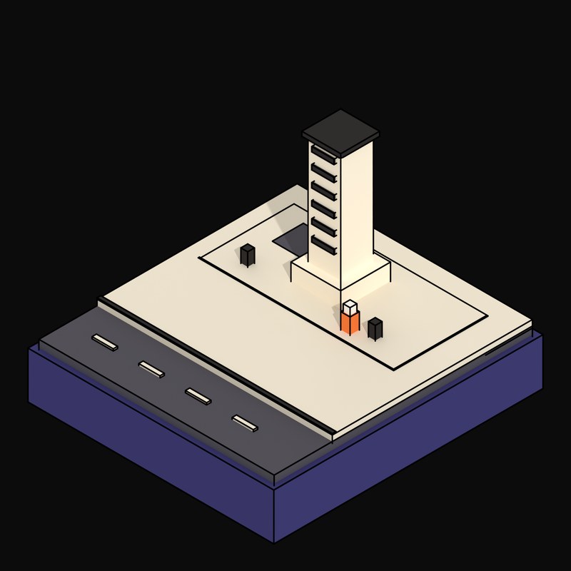 Freestanding Ventilation Stack in an Empty Plaza - 3D icon from Neo Brutalist Scenes