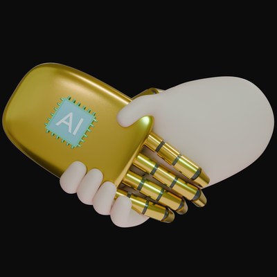Gold AI Handshake 3D Icon - 3D icon from AI Handshake 3D Icons