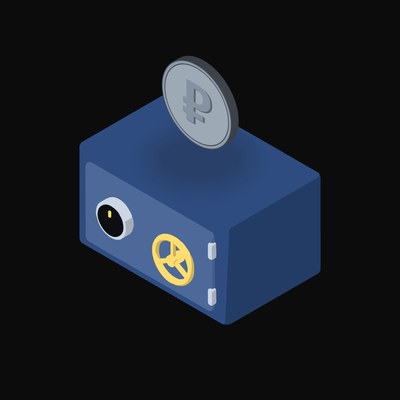 Russian Ruble Floating Over a Safe - animated icon from Crypto & Currency Safe Float