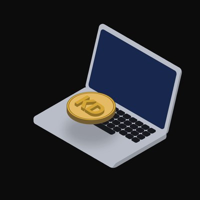 Kuwaiti Dinar Floating Over a Laptop (Back) - illustration from Crypto & Currency Laptop Float