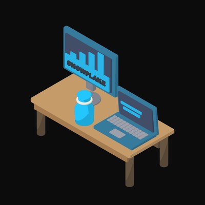 Snowflake Warehouse Chart on a Desk - illustration from Isometric Developer Stack Desks Icons