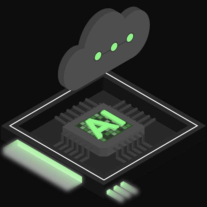 Black and Green and White AI Cloud Chip Icon - illustration from AI Cloud Chip Icons
