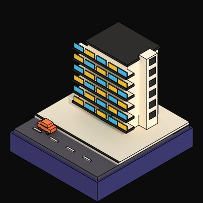 Pink Point Block Tower with a Grid of Cantilevered Balconies - 3D icon from Neo Brutalist Scenes