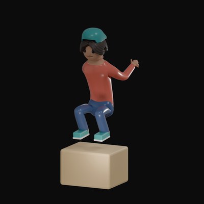 Man Mid-Air over a Plyo Box - 3D icon from Gym Workout Pose Figures 3D Icons