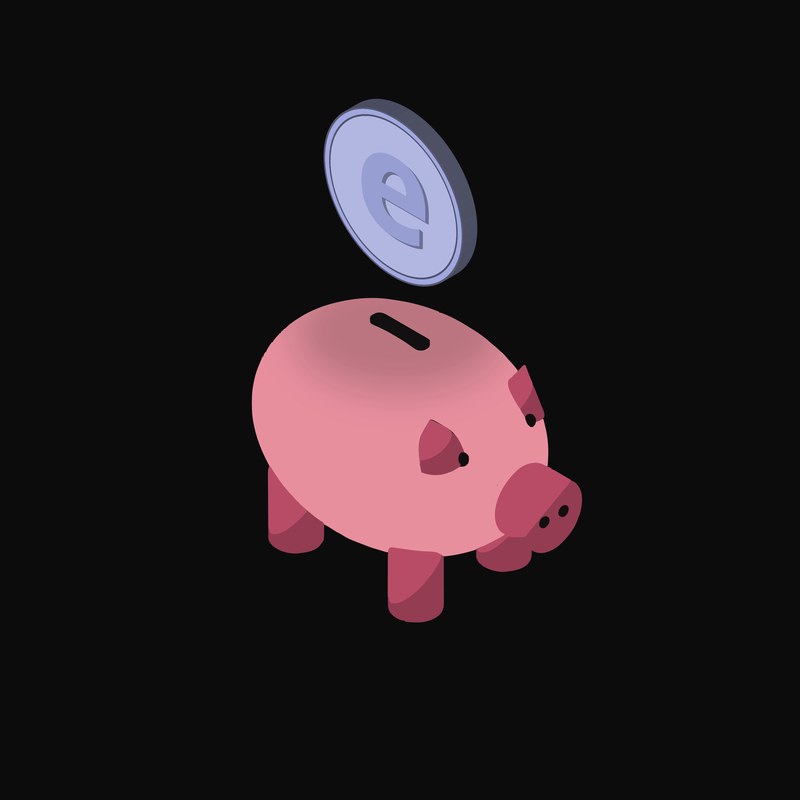 Ethena USDe Floating Over a Piggy Bank - animated icon from Crypto & Currency Piggy Bank Float