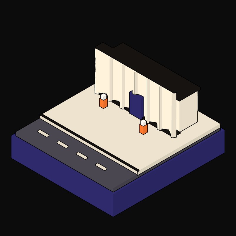 Pleated Folded-Plate Wall Gallery with a Plum Entry Animated Icon - animated icon from Neo Brutalist Scenes Motion Icons