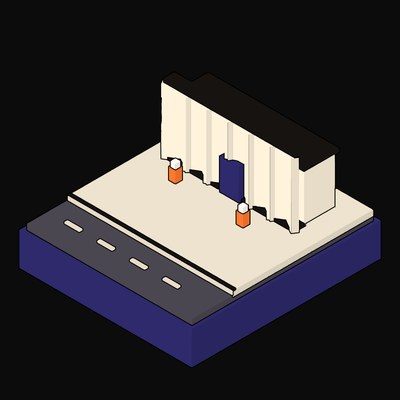 Pleated Folded-Plate Wall Gallery with a Plum Entry - illustration from Neo Brutalist Scenes Icons