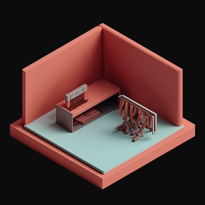 Charcoal Print Workshop with a Drying Rack - 3D icon from Isometric Clay Room Scenes