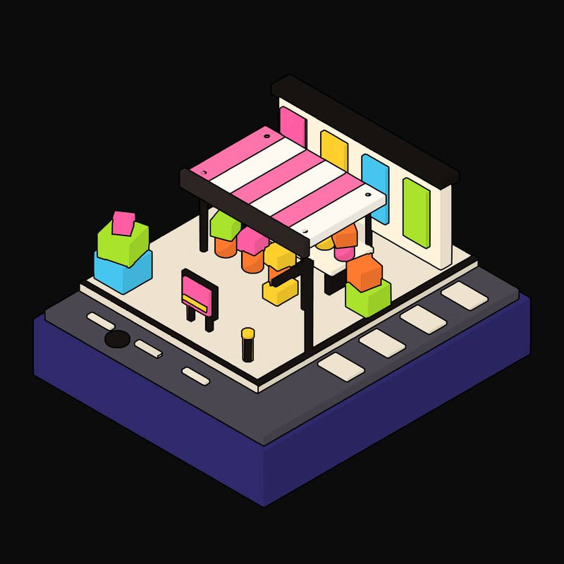 Pink Striped Flower Stall on a Corner - illustration from Neo Brutalist High Street Icons