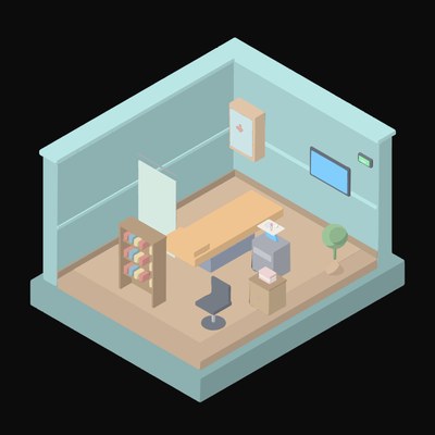 Muted Teal Exam Room with a Patient Couch - illustration from Isometric Room Block Icons
