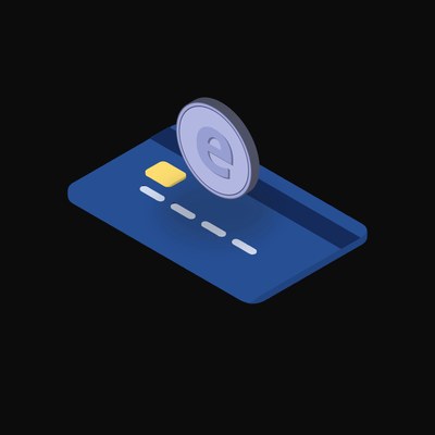 Ethena USDe Floating Over a Credit Card - animated icon from Crypto & Currency Credit Card Float