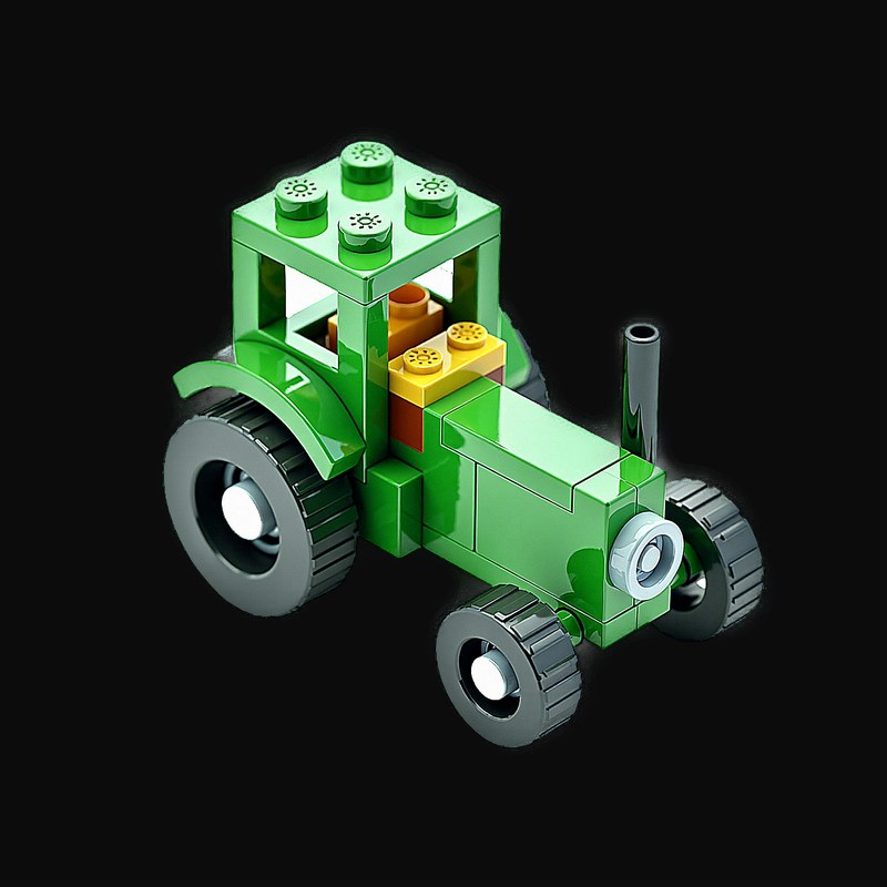 Green Toy Brick Tractor - Plastic 2 - 3D icon from Toy Brick Vehicles - Plastic