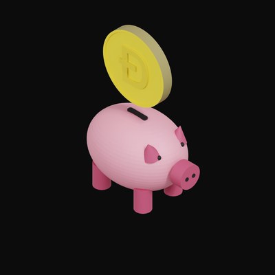 Dogecoin Floating Over a Piggy Bank - 3D icon from Crypto & Currency Piggy Bank Float