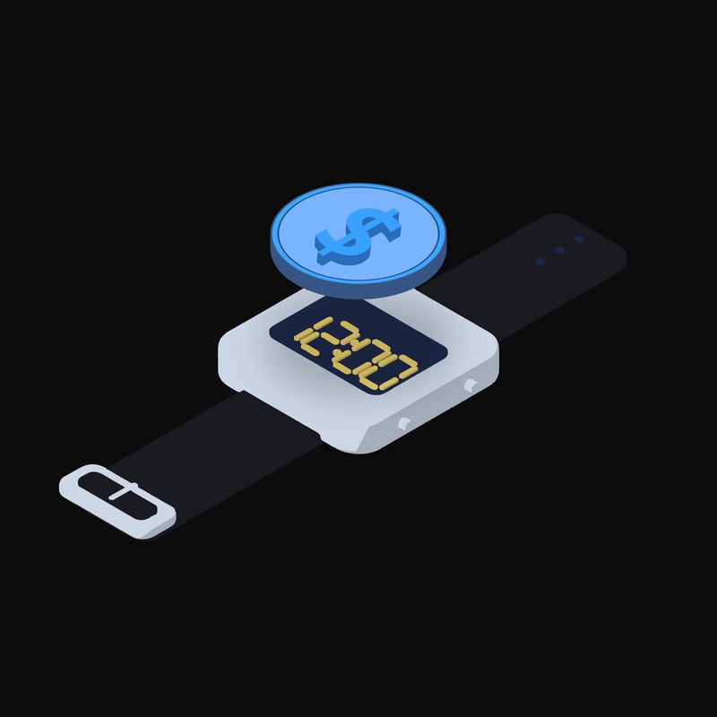 USD Coin Floating Over a Watch (Back) - illustration from Crypto & Currency Watch Float