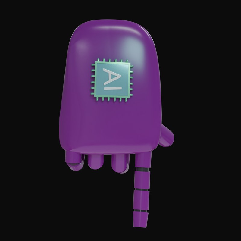 Purple Pointing Down Robot Hand 3D Icon - 3D icon from Robot Hand Gestures 3D Icons