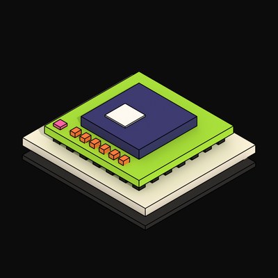 Lime Processor Die on a Ball Grid Array - 3D icon from Neo Brutalist AI Hardware