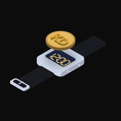 Kuwaiti Dinar Floating Over a Watch (Back) - illustration from Crypto & Currency Watch Float