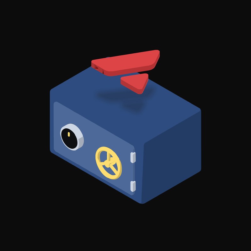 Avalanche Floating Over a Safe (Back) - illustration from Crypto & Currency Safe Float