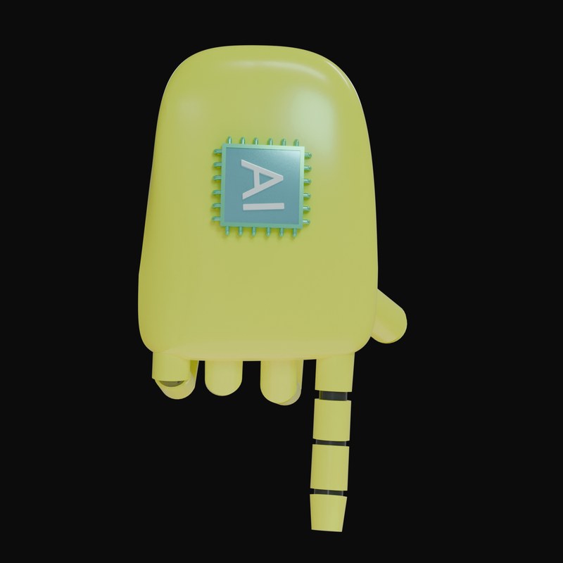 Yellow Pointing Down Robot Hand 3D Icon - 3D icon from Robot Hand Gestures 3D Icons