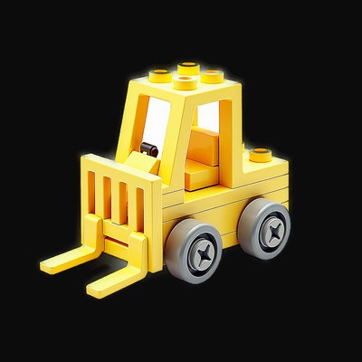 Yellow Toy Brick Forklift - Clay - 3D icon from Toy Brick Vehicles - Clay