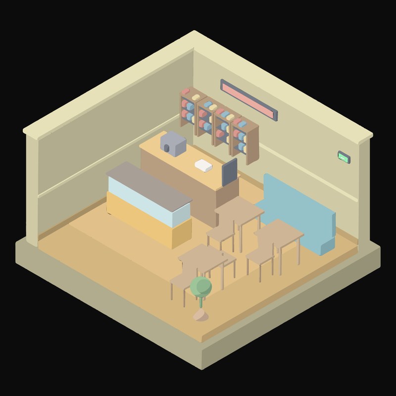 Soft Ochre Coffee Shop with a Service Counter Animated Icon - animated icon from Isometric Room Block Motion Icons