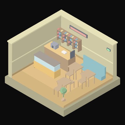 Soft Ochre Coffee Shop with a Service Counter - illustration from Isometric Room Block Icons