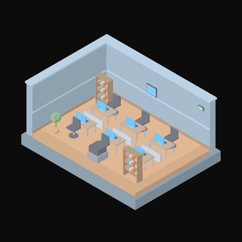 Dusty Blue Call Centre with Desk Booths Animated Icon - animated icon from Isometric Room Block Motion Icons