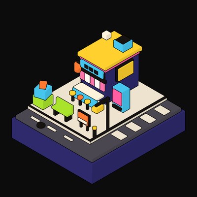 Navy Ramen Bar with a Noren Curtain - illustration from Neo Brutalist High Street Icons
