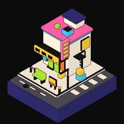 Cream Cinema with a Pink Blade Sign - illustration from Neo Brutalist High Street Icons