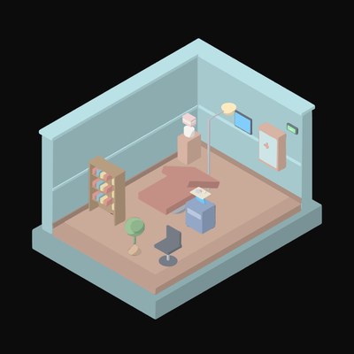 Dusty Aqua Dental Surgery with a Reclining Chair - illustration from Isometric Room Block Icons