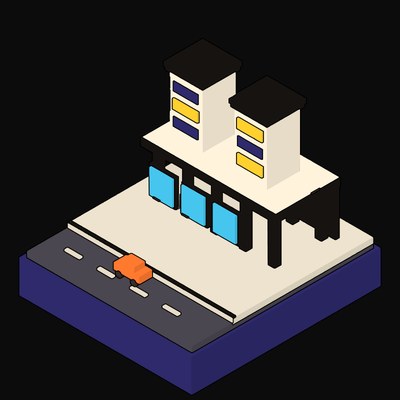 Lime Megastructure Housing Deck on a Shopping Podium Animated Icon - animated icon from Neo Brutalist Scenes Motion Icons