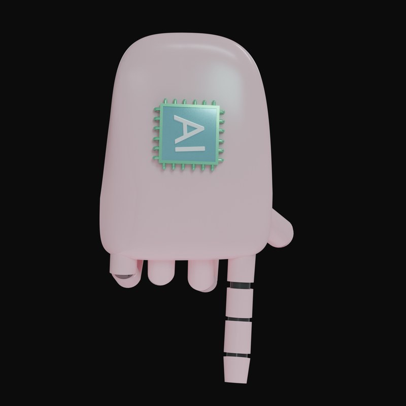 Pink Pointing Down Robot Hand 3D Icon - 3D icon from Robot Hand Gestures 3D Icons
