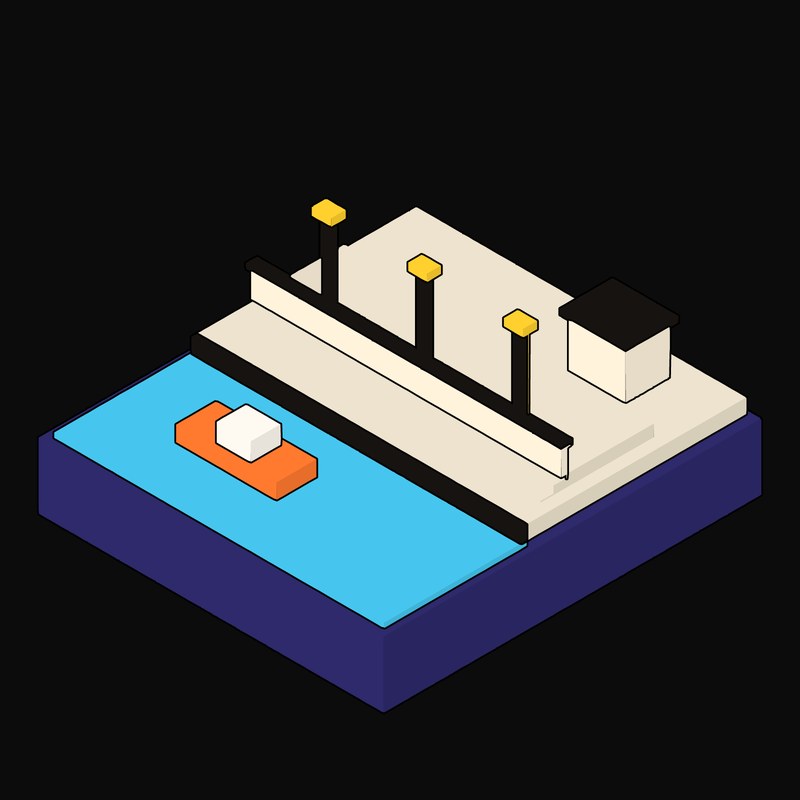 Stepped Sea Wall Promenade with Yellow Lamp Standards - illustration from Neo Brutalist Scenes Icons